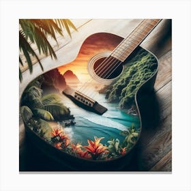 Acoustic Guitar, Tropical Vibes, Sunset, Beach 1 Canvas Print