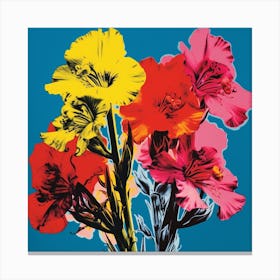 Andy Warhol Style Pop Art Flowers Larkspur 4 Square Canvas Print