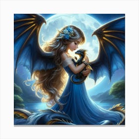 Young dragon with her little dragon friend  Canvas Print