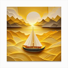 Small Boat At Sunset in Paper Canvas Print