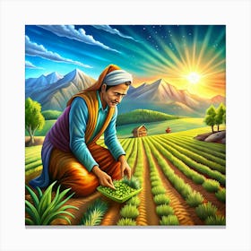 Farmer In The Field Canvas Print