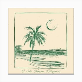 El Nido, Palawan, Philippines Green Line Art Illustration Canvas Print