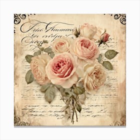 Bouquet Of Vintage Roses Illustration For Romantic Invitation Cards And Love Letters Detailed Sepi (5) Canvas Print