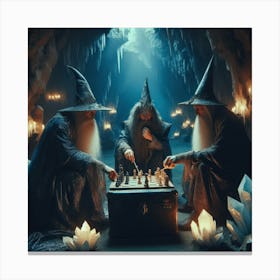 Mages playing chess in a cave Canvas Print