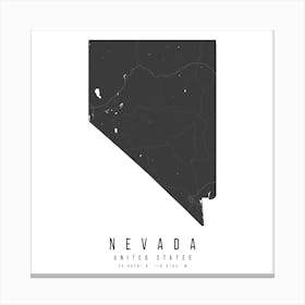 Nevada Mono Black And White Modern Minimal Street Map Square Canvas Print