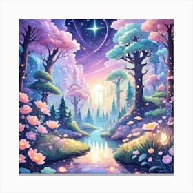 A Fantasy Forest With Twinkling Stars In Pastel Tone Square Composition 315 Canvas Print