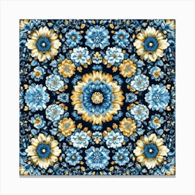 Blue And Yellow Floral Pattern Art Canvas Print