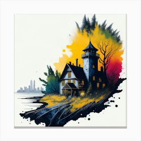 Colored House Ink Painting (144) Canvas Print