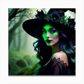 Grren Witch In The Forest Canvas Print