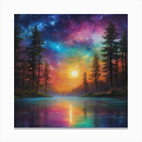 Northern Lights Over A Lake Canvas Print