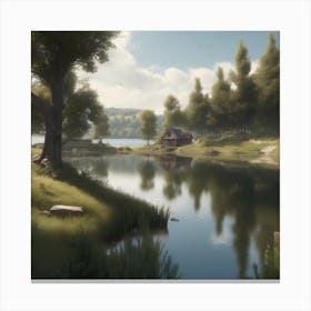 Lake With A House Canvas Print