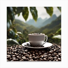 Coffee Cup On Coffee Beans 15 Canvas Print