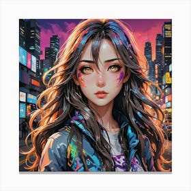 Anime Girl In The City Canvas Print