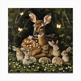 Fawn And Rabbits Fairycore Painting 4 Canvas Print