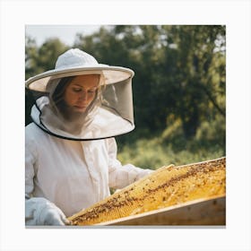 Beekeeper In Beehive Canvas Print