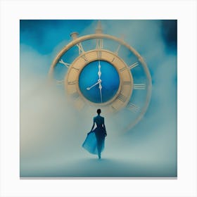 Woman Walking In Front Of A Clock Canvas Print