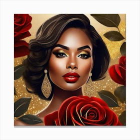 Black Woman With Red Roses 5 Canvas Print