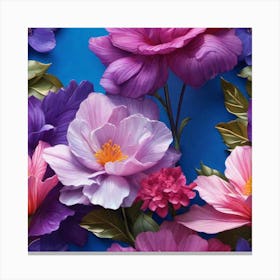 Flowers On A Blue Background 2 Canvas Print