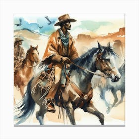 Watercolor Cowboys On Horseback Canvas Print