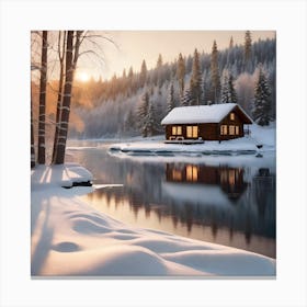 Cabin On The Lake Canvas Print
