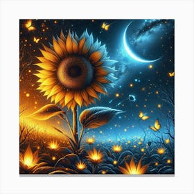 Sunflower In The Night Sky 4 Canvas Print