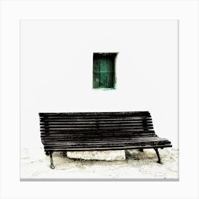 Wooden Bench And Window Square Canvas Print