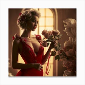 Sexy Woman In Red Dress Canvas Print