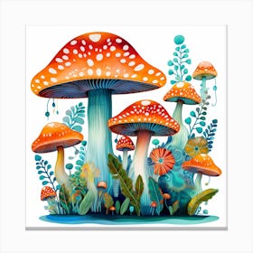 Mushrooms And Flowers 7 Canvas Print