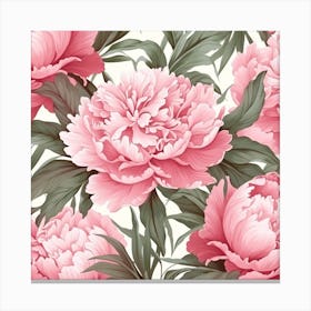 Pink Peonies Seamless Pattern Canvas Print