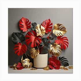 Golden and red leaves of Monstera 1 Canvas Print