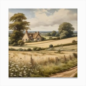 English countryside cottage fields Canvas Print