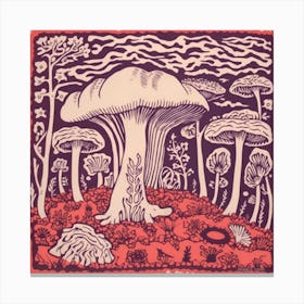Mushroom Woodcut Purple 4 Canvas Print