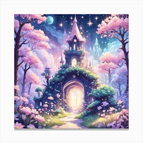 A Fantasy Forest With Twinkling Stars In Pastel Tone Square Composition 207 Canvas Print