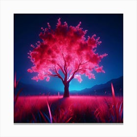 Pink Tree At Night Canvas Print