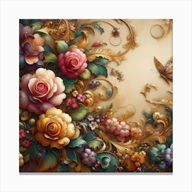 Roses And Butterflies Canvas Print