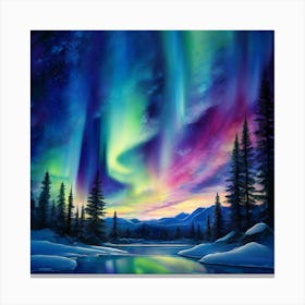 Watercolor Aurora Borealis Studio Photography Complex Details High Detail Canvas Print