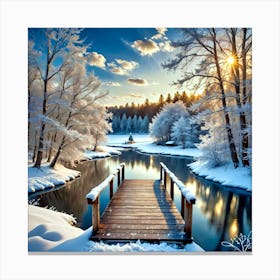 Snowy Lake In Winter Canvas Print