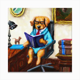 Abstract Oil Painting Dog Lawyer In The Office Reading Canvas Print