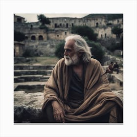 Old Man Sitting In Ruins Canvas Print
