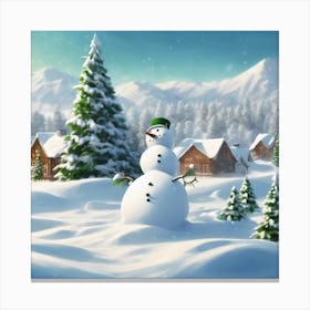 Snowman In The Snow Canvas Print