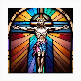 Jesus Christ on cross stained glass Canvas Print
