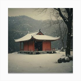 Asian Pagoda In Snow 1 Canvas Print