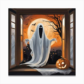 Halloween Ghost And Pumpkin Canvas Print