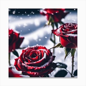 Red Roses in the Glistening Snow Canvas Print