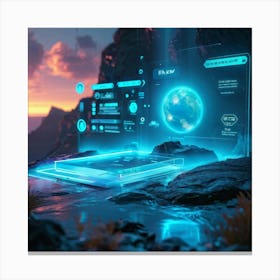 Ai Virtual Assistant Interface Overlaid On A Digital Landscape Emanating Light From The Central Cha (3) Canvas Print