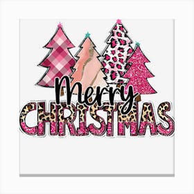 Merry Christmas Tree Pink Buffalo Plaid And Leopard Canvas Print