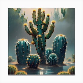 Cactus In The Rain Canvas Print