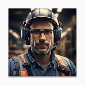 Photo Man With Helmet Working Logistic 0 Canvas Print