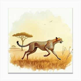 Cheetah Running In The Grass Canvas Print