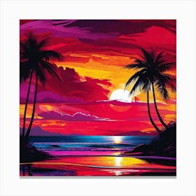 Sunset With Palm Trees 13 Canvas Print